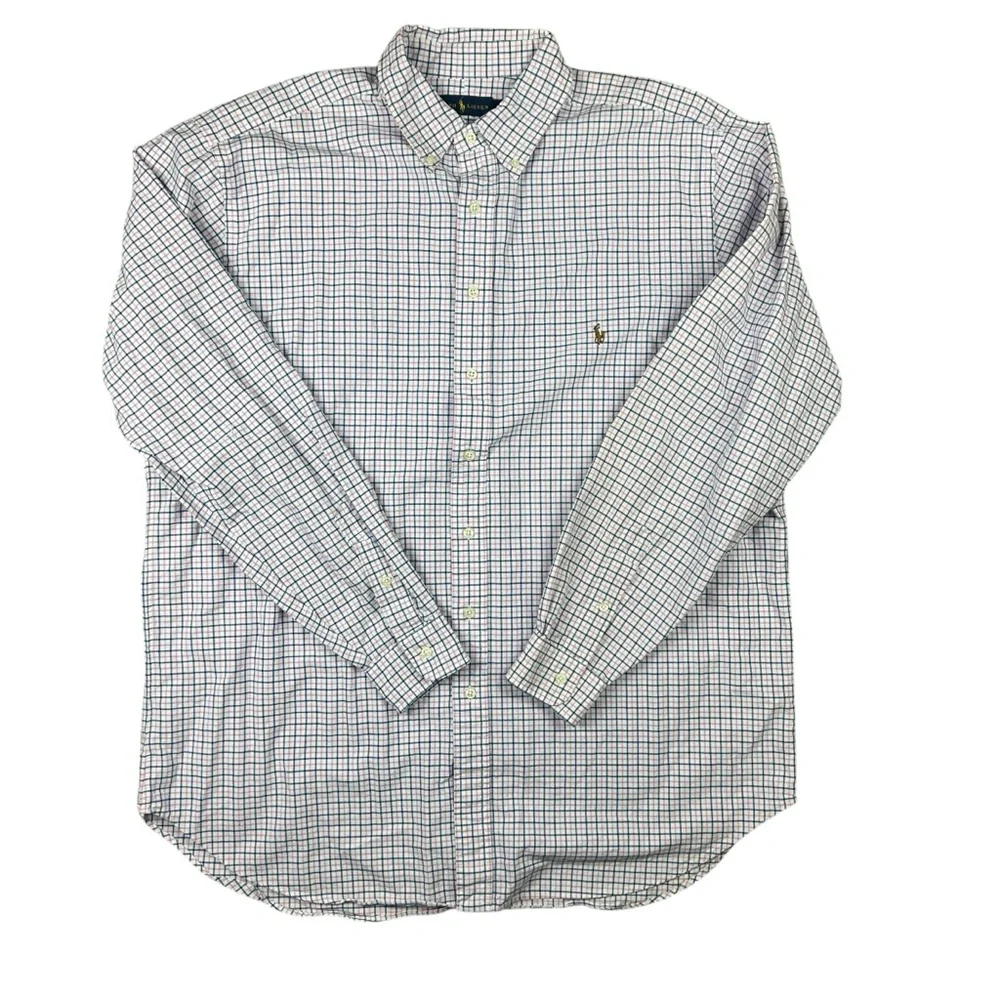 Ralph Lauren Button Down Shirt Mens XLT‎ Colorful Check Flannel Cotton Easter